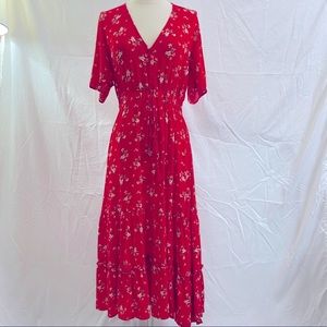 Sunday Mi Amor by Anthro Maxi Tier Red Floral Dress